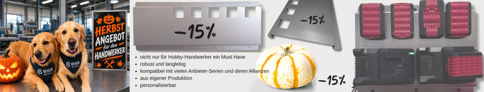 Herbstangebot - 15% Rabatt auf alle Akku-Wandhalter im Oktober 2026 Herbstangebot - 15% Rabatt auf alle Akku-Wandhalter im Oktober 2026